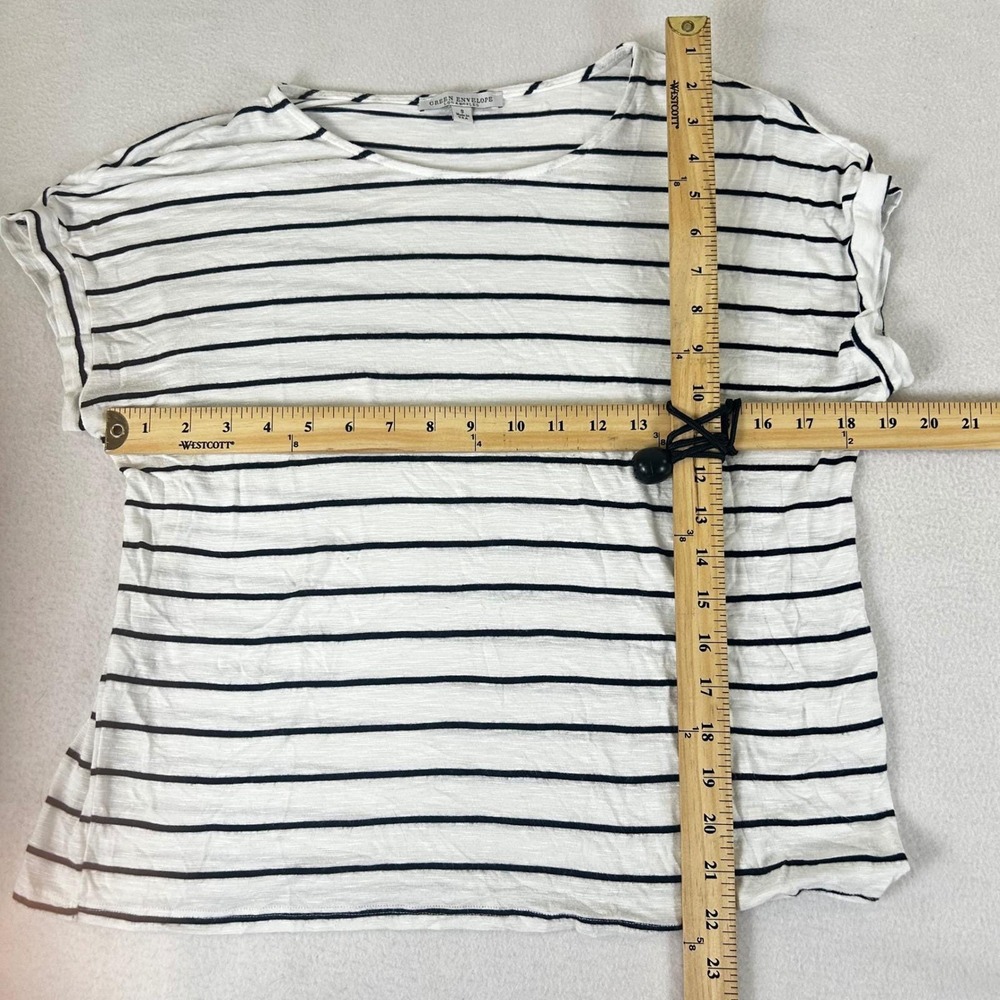 Green Envelope T-Shirt Women Small White Striped Nautical Casual Basic Top - Picture 10 of 11